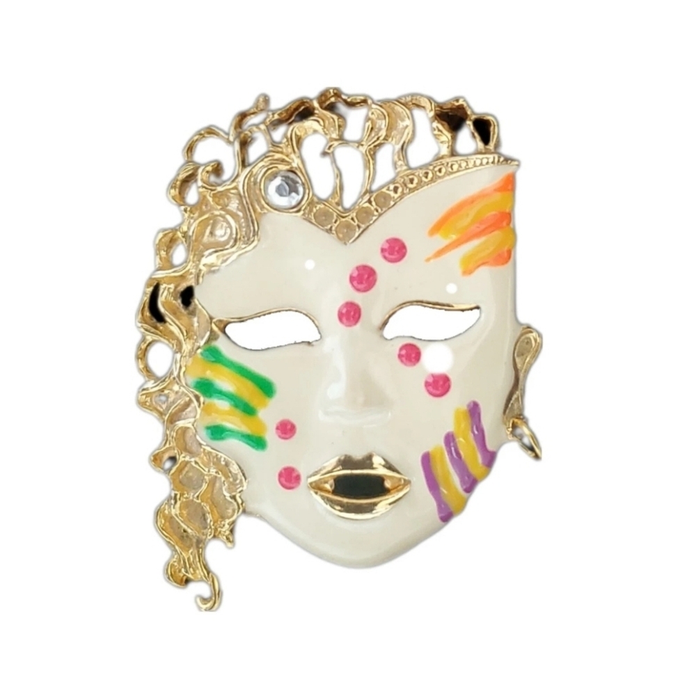 Vintage Art Deco Cream Tone Mask with Fun Vibrant colors accent marks